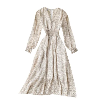 WHCW CGDSR dlhý rukáv šaty žien strany vintage jeseň zima 2020 luxusné boho elegantné a-line šifón šaty dráhy vestidos