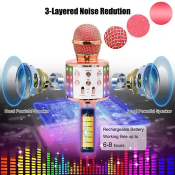 WS858L Bezdrôtová Koraoke Mikrofón Prenosný Ručný Mikrofón Reproduktor Conderser Mikrofón so svetelnými pre Android, iPhone/PC