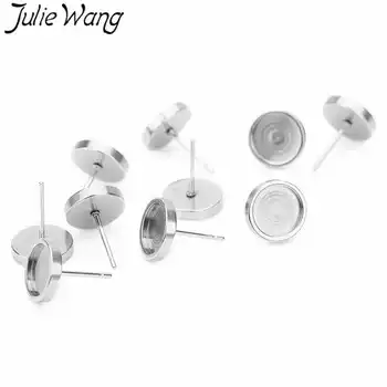 Julie Wang 20PCS 6/8/10/12mm Stud Náušnice Cabochon Nastavenia Základňa z Nerezovej Ocele, Náušnice Post Pohár Šperky, Takže Príslušenstvo