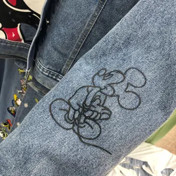 Na Jar Roku 2020 Nové Bf Roztomilý Kreslený Mickey Vzor Tlač Vintage Džínsy Kabát Študent Dievča Voľné Denim Jacket Bežné Kovboj Outwear