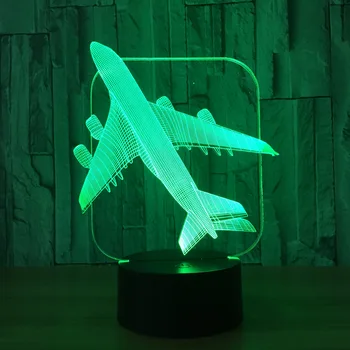 Air Plane 3D Svetlo stolná Lampa Optické Ilúzie Bulbing Nočné Svetlo 7 Farieb Zmena Nálady Lampa