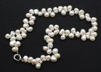 Strane otvoru sladkovodné perlou biela barokový 8-12 mm náhrdelník 18-palcové prírody handmake veľkoobchod FPPJ