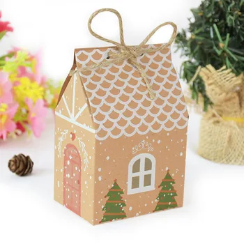 10pcs Dom Tvar Vianočné Cukrovinky Darčekové krabičky S Lanami Vianočný Strom Visí Cookie Candy Balenie Veselé Vianoce Hostia Boxy