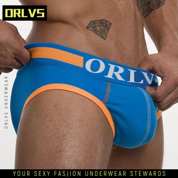 ORLVS sexy mužov undrewear nohavičky gay mens bikini stručný mužov bavlna prúžok sklzu 3D puzdro bielizeň 29 farby solid OR69