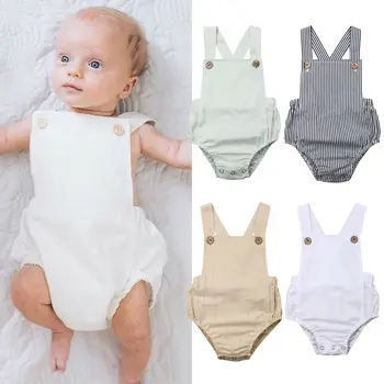 Novorodenca Baby Chlapci, Dievčatá Kombinézu Pruhy Tlačidlo Dekorácie Pevné Jumpsuit Oblečenie Sunsuit Deti Oblečenie