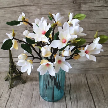 4 Hlavu Umelé rastliny Falošné Kvety Leaf Magnolia Kvetinový Svadobné kvety, Kytice umelé kvety, pre domáce dekorácie