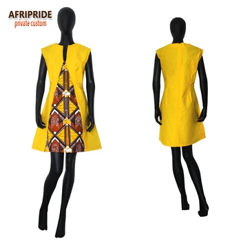 AFRICKÉ tlač-line šaty pre ženy AFRIPRIDE bez rukávov o-krku vyššie-koleno dĺžke bavlna ženy šaty A7225126