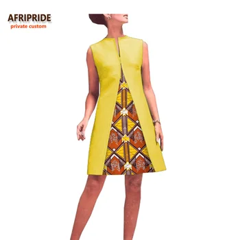 AFRICKÉ tlač-line šaty pre ženy AFRIPRIDE bez rukávov o-krku vyššie-koleno dĺžke bavlna ženy šaty A7225126