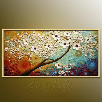 Maliarske plátno Ručne Maľované paletu nôž 3D textúry Kvet, Strom obrazov na Stenu Pre Obývacia Izba Vianočné ozdoby pre home41