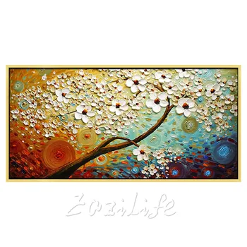 Maliarske plátno Ručne Maľované paletu nôž 3D textúry Kvet, Strom obrazov na Stenu Pre Obývacia Izba Vianočné ozdoby pre home41