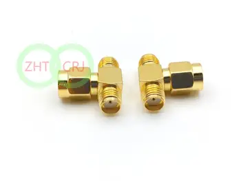 Zlato SMA samec konektor do 2 dvojlôžkové SMA female triple T adaptér konektor Nové
