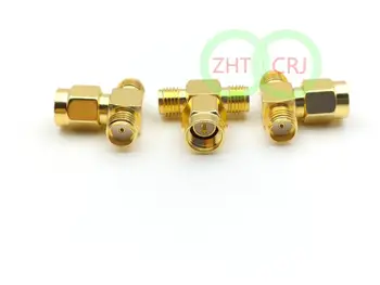 Zlato SMA samec konektor do 2 dvojlôžkové SMA female triple T adaptér konektor Nové