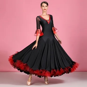 Čierne Sála Šaty Žien Tango Tanečné Kostýmy španielsky Tanečné Šaty Flamenco Ženy Tanečné Šaty Fringe Krátke Rukávy tvaru Šaty