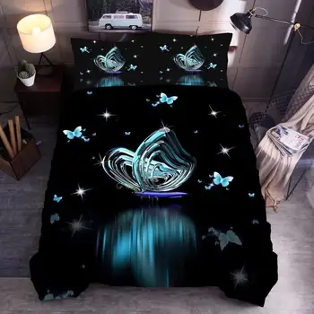 Posteľná bielizeň Nastaviť Perinu 3D domáci Textil, Obliečky na vankúš 3ks Farebný motýľ Nádherná luxusná posteľná bielizeň