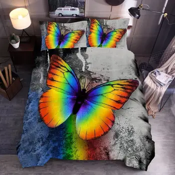 Posteľná bielizeň Nastaviť Perinu 3D domáci Textil, Obliečky na vankúš 3ks Farebný motýľ Nádherná luxusná posteľná bielizeň