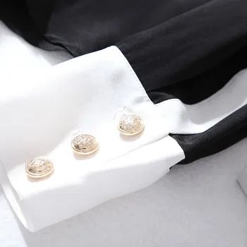 Blúzka Reálne Hodváb Dámske Topy a Blúzky Čierne Biele Elegantné Tričko s Dlhým Rukávom Blusas Mujer De Moda 2021 LWL1587