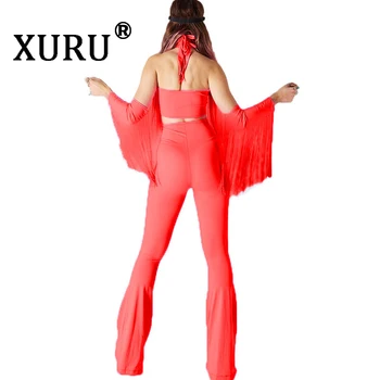 XURU lete nové žien strapec jumpsuit dvoch-dielny sexy nočný klub farbou obväz jumpsuit oblek