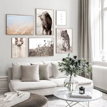 Škandinávsky Reed Rastlín Prírodnej Krajiny Plagát, Tlač Leopard Lion Zvierat Plátno Na Maľovanie Nordic Wall Art Obraz Domova