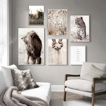Škandinávsky Reed Rastlín Prírodnej Krajiny Plagát, Tlač Leopard Lion Zvierat Plátno Na Maľovanie Nordic Wall Art Obraz Domova