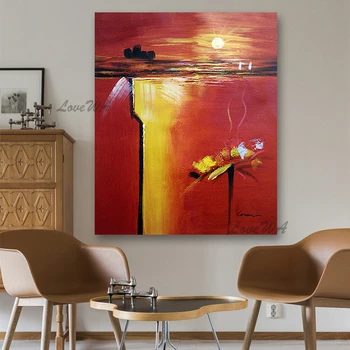 Ručne Maľované Červená Farba Abstraktné Západ Slnka Scenérie Olej Maľovanie Na Stenu Decor Obrázok Umenie Bez Rámu Hot Predaj Abstraktné Obrazy Umenie