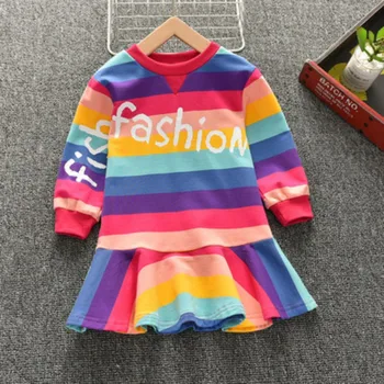 Baby Dievčatá Šaty Roztomilé Dievčatá Šaty s Kapucňou Rainbow, Šaty Roztomilý Detský Oblečenie na Jeseň Deti Oblečenie 2-8T