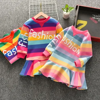 Baby Dievčatá Šaty Roztomilé Dievčatá Šaty s Kapucňou Rainbow, Šaty Roztomilý Detský Oblečenie na Jeseň Deti Oblečenie 2-8T