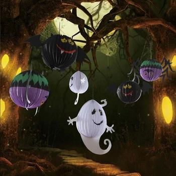 Halloween Svietidla Haunted House Bar KTV Dekorácie, Rekvizity Lesklé Spider Čarodejnice Bat Ghost Tekvica Papier Svietidla 1Set