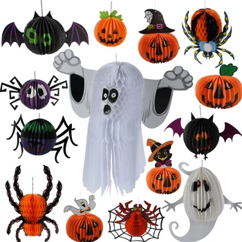 Halloween Svietidla Haunted House Bar KTV Dekorácie, Rekvizity Lesklé Spider Čarodejnice Bat Ghost Tekvica Papier Svietidla 1Set