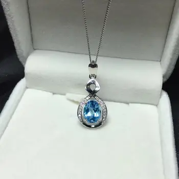 KJJEAXCMY Jemné Šperky 925 Sterling Silver vykladané Prírodné blue topaz Žena drahokam Prívesok Náhrdelník klasické Podporu test