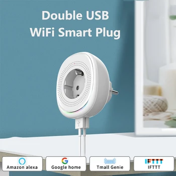 Smart WiFi Zásuvky EÚ Konektor Dvojitý USB Port Smart Plug S LED Podpora Alexa Domovská stránka Google/ Google Home/ Pre FTTT