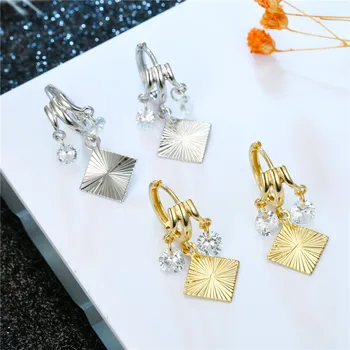 1Pair Žiarivo Crystal Laser Námestie Nekonečný Kruh Náušnice Ženy Šperky Elegantné Zlaté Kovové Farby, Geometrické Prívesok Náušnice