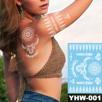 Dočasné Nepremokavé tetovanie nálepka pre ženy sexy Mandala henna biela nevesta svadobné náramok Šperky čipky tetovanie body art