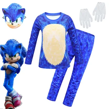 Anime Modrý oblek Sonic The Hedgehog Kostým Deti Hra Charakter Cosplay Halloween Kostýmy Pre Deti masky Deti Oblečenie
