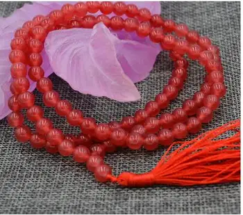HOT PREDAJ - Prírodné 6 mm červená jade kameň Budhistické Svetlo ruby 108 Modlitba Korálky Malá Náramok, Náhrdelník AA