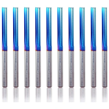 10Pcs 3.175 mm Potiahnuté Modrá Rovno Konci Mlyn 2 Flauta Karbidu Frézovanie Frézy na Drevo, MDF Plastové CNC Gravírovanie Bitov