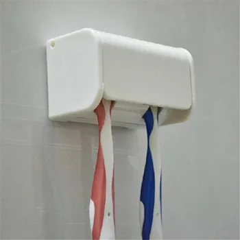 Biele Plastové Samolepiace Nálepky Kefka Držiteľ Háčiky Prachotesný Teethbrush Rack Kúpeľňových Doplnkov
