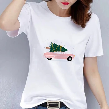 Šťastné a veselé Vianoce, T-shirts Bežné Ženské Vianočný Strom Truck Tshirts Módne Harajuku Dovolenku Zimné Oblečenie Tričko