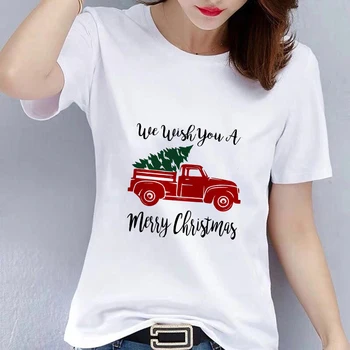 Šťastné a veselé Vianoce, T-shirts Bežné Ženské Vianočný Strom Truck Tshirts Módne Harajuku Dovolenku Zimné Oblečenie Tričko