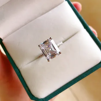 Luxusné 925 Sterling Silver Ženy Zapojenie Emerald Rezané Krúžky Simulované Diamond Svadobné Strieborný Prsteň Široký Šperky, Darčeky