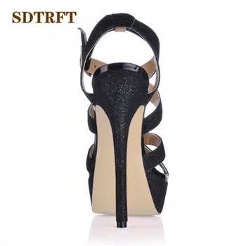 SDTRFT zapatos mujer Lete Stiletto sexy platformy sandále 14 cm Tenké Vysoké Podpätky Kríž Popruhu topánky žena Flitrami Pracky čerpadlá