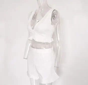 HCBLESS Lete farbou tvaru vesta bez rukávov vystavení brucho tlačidlo tričko topy elastické voľné pás šortky ženský oblek