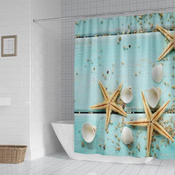 Hviezdice shell drevo sprchový záves kúpeľňa oblasť opony kúpeľňa opony nepremokavé opony viac veľkostí