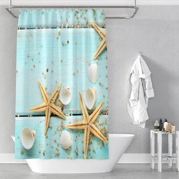 Hviezdice shell drevo sprchový záves kúpeľňa oblasť opony kúpeľňa opony nepremokavé opony viac veľkostí