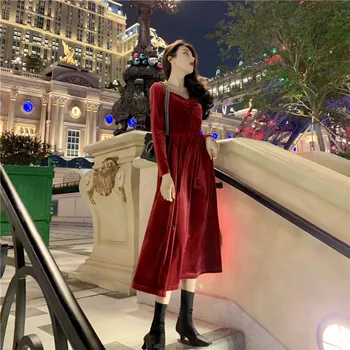 2020 Jeseň Zimné Šaty Žien Elegantné Dlhé Vintage Zamatové Šaty v Maxi Strany Dámske Šaty Čierne čiary Vestido Largo KJ1702