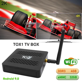 Smart TV Box, WiFi, Bluetooth 4K HD Set-Top Box Quad-Core Android 9.0 4+32GB pre TOX1 Domáce Televízie, Hranie Dekorácie