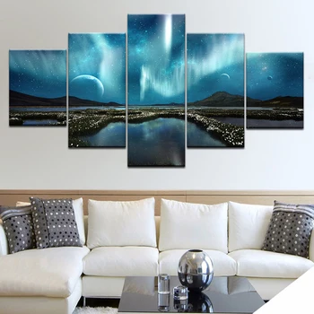 5 Panel/ks HD Tlač Modrá nočnej oblohe, hviezda horských nástenné plagáty Tlačiť Na Plátno Umenie Maľby Pre domáce obývacej miestnosti dekorácie