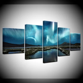 5 Panel/ks HD Tlač Modrá nočnej oblohe, hviezda horských nástenné plagáty Tlačiť Na Plátno Umenie Maľby Pre domáce obývacej miestnosti dekorácie