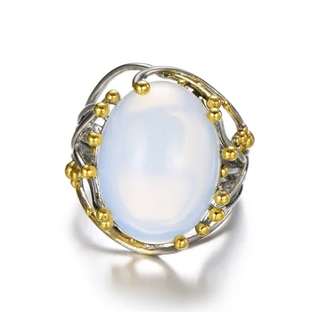 Vintage Striebornej Farbe Prírodného Moonstone Prsteň Biele Opálové Viniča Prstene Pre Ženy Romantické Svadobné Výročie Šperky Darček Veľkoobchod