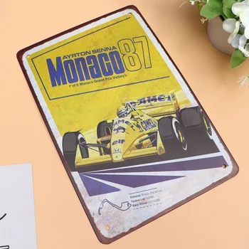 1Pc Ayrton Senna 1987 Monako Plech Dekorácie F1 kaviarni Kovový Kus Maľovanie Formula Racing Kaviareň Železa, Plechu Pub Článok