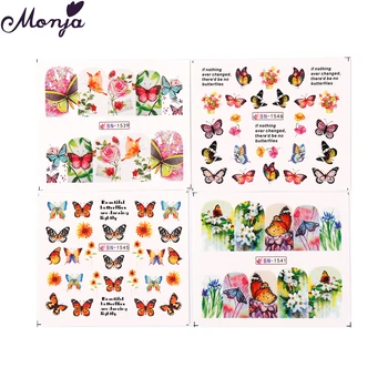 Monja 12 Ks/Set Nail Art Vody Prenos Nálepky Kvet, Motýľ Série Vzor Vodotlač Na Nechty, Tipy Obtlačky Manikúra Dekorácie